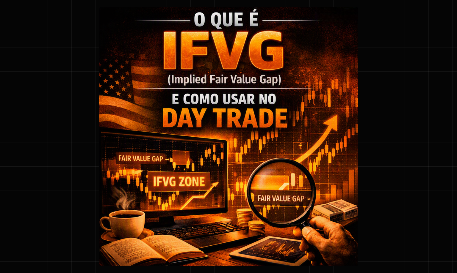 Zona IFVG marcada entre candles no gráfico de futuros — leitura de desequilíbrio de fluxo institucional