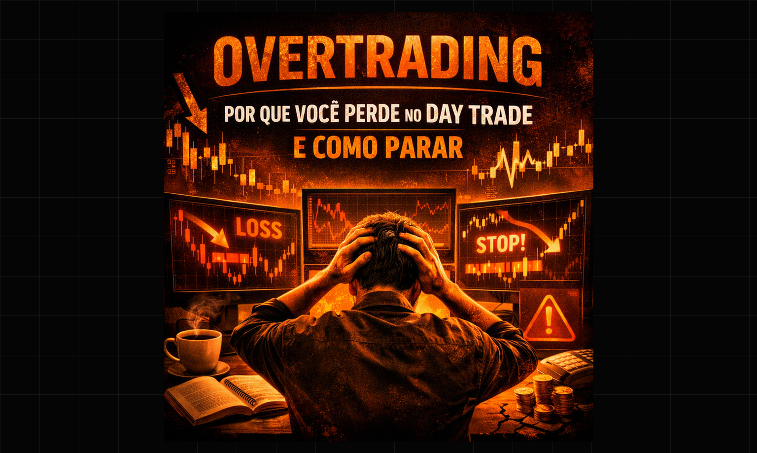 Tela de day trade com alertas de limite de perda diária — sistema de proteção contra overtrading