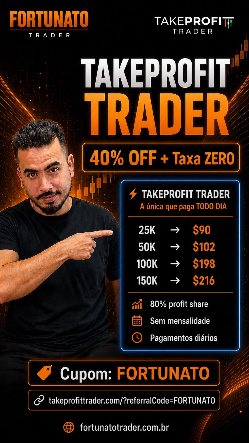TakeProfit Trader — 40% OFF e taxa de ativação zero com cupom FORTUNATO