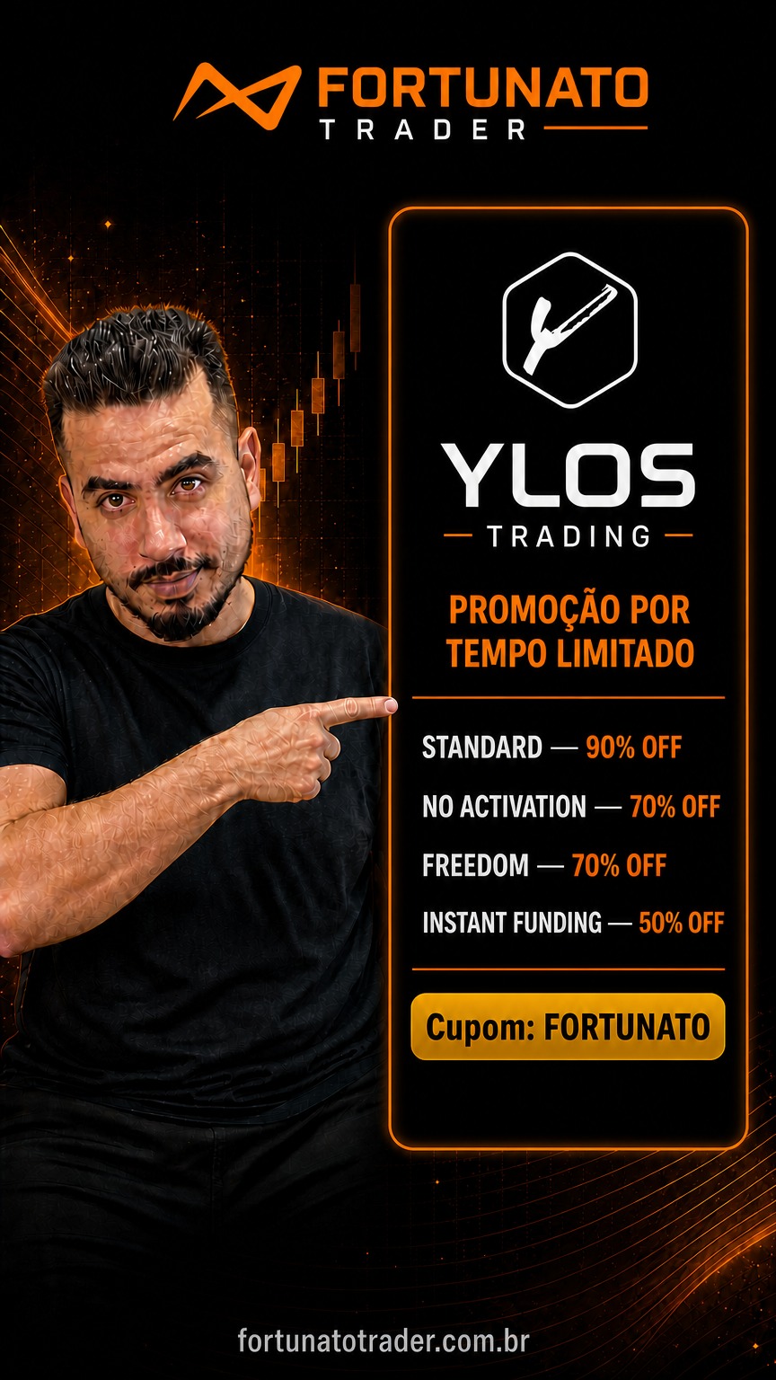 YLOS Trading — Standard 90% OFF, No Activation e Freedom 70%, Instant Funding 50% com cupom FORTUNATO